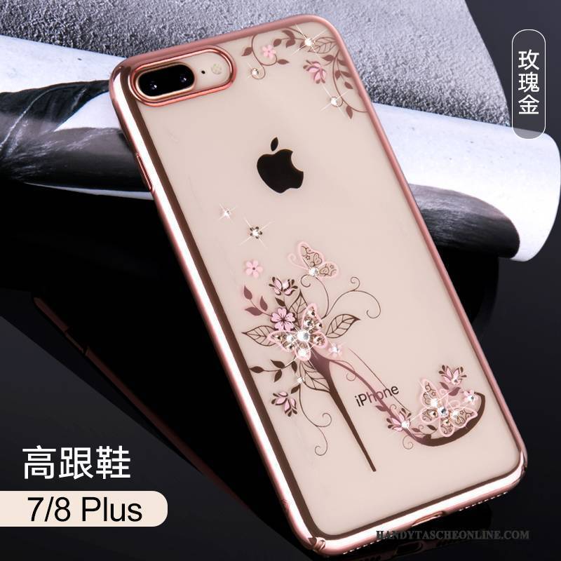 Hülle iPhone 8 Plus Strass Gold Handyhüllen, Case iPhone 8 Plus Luxus Blau Transparent