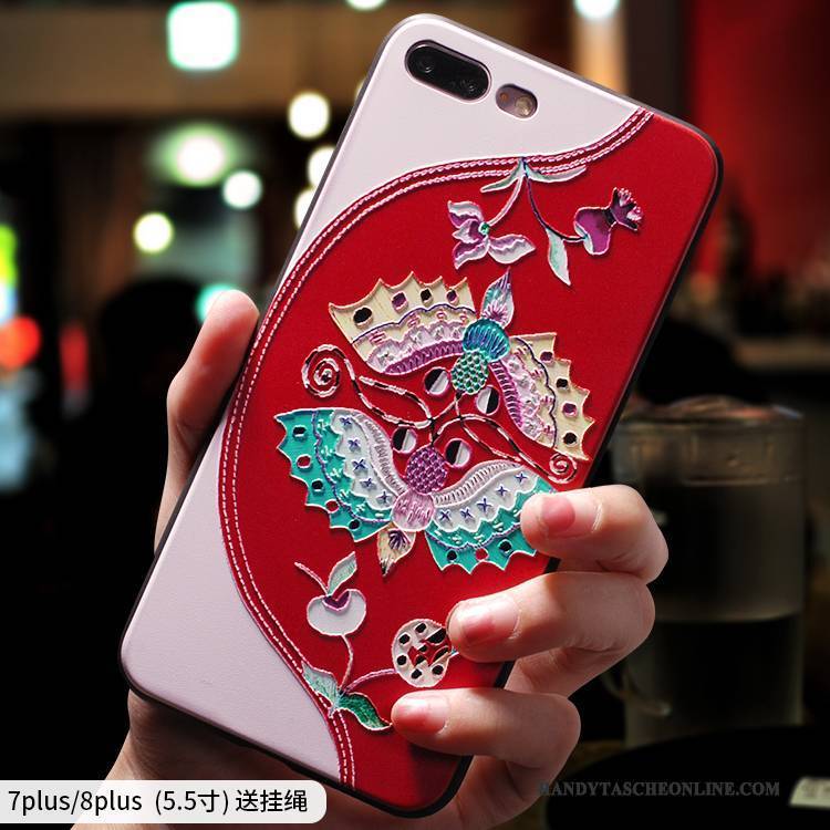 Hülle iPhone 8 Plus Taschen Persönlichkeit Handyhüllen, Case iPhone 8 Plus Silikon Rot Chinesische Art