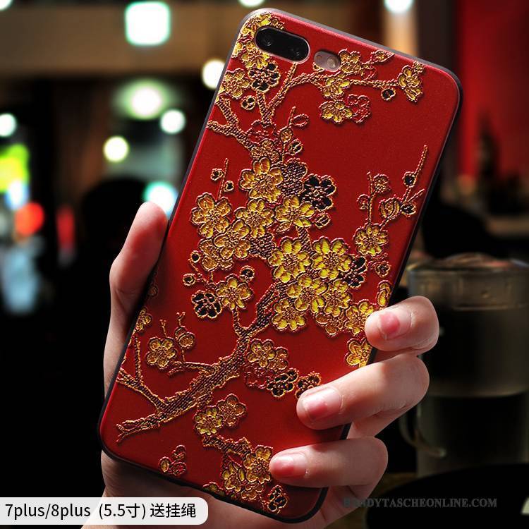 Hülle iPhone 8 Plus Taschen Persönlichkeit Handyhüllen, Case iPhone 8 Plus Silikon Rot Chinesische Art