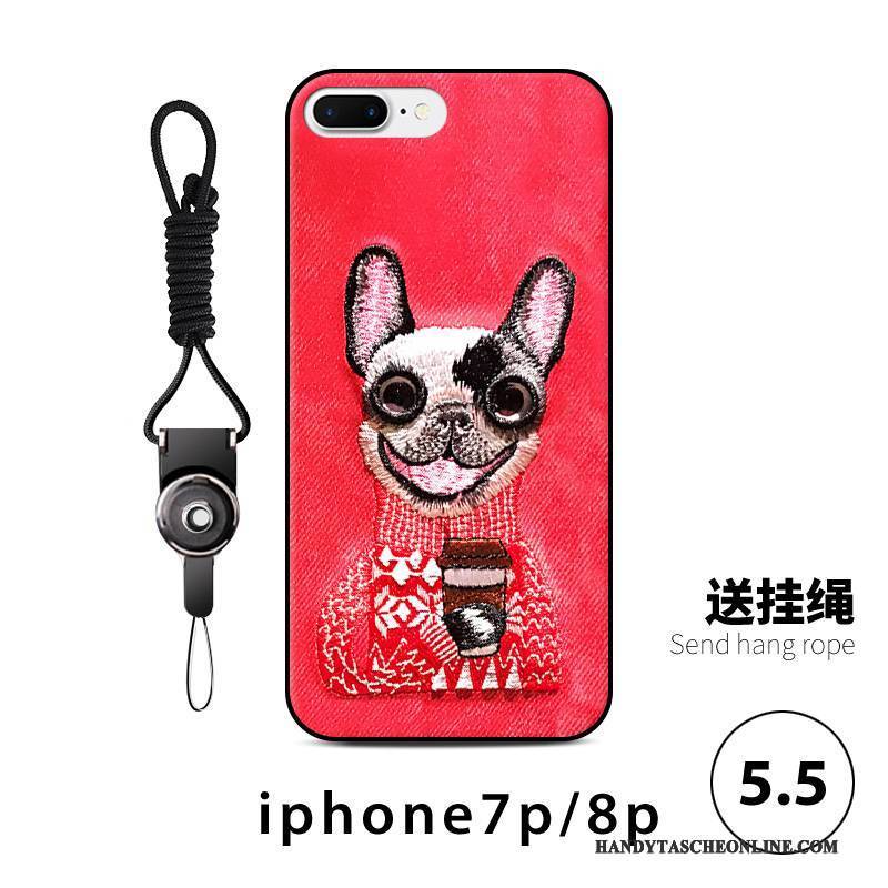 Hülle iPhone 8 Plus Taschen Rot Anti-sturz, Case iPhone 8 Plus Karikatur Hund Niedliche