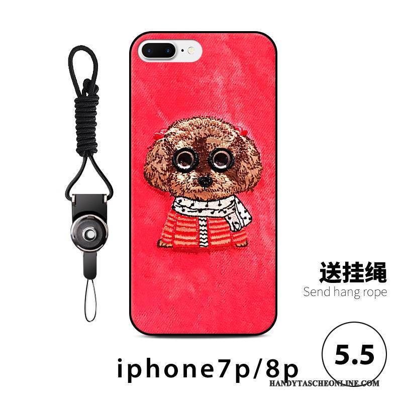 Hülle iPhone 8 Plus Taschen Rot Anti-sturz, Case iPhone 8 Plus Karikatur Hund Niedliche