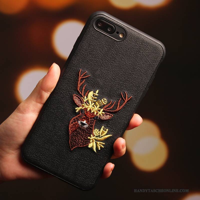 Hülle iPhone 8 Schutz Schwarz Pflaumenblüte, Case iPhone 8 Taschen Handyhüllen Stickerei