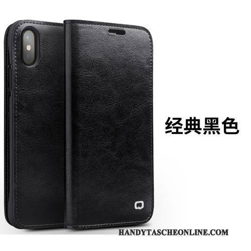 Hülle iPhone X Folio Anti-sturz Business, Case iPhone X Leder Karte Braun