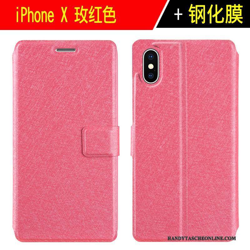 Hülle iPhone X Folio Anti-sturz Rosegold, Case iPhone X Lederhülle Membran Handyhüllen