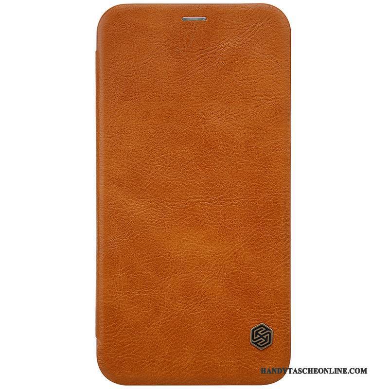 Hülle iPhone X Folio Handyhüllen Anti-sturz, Case iPhone X Lederhülle Gold Rot