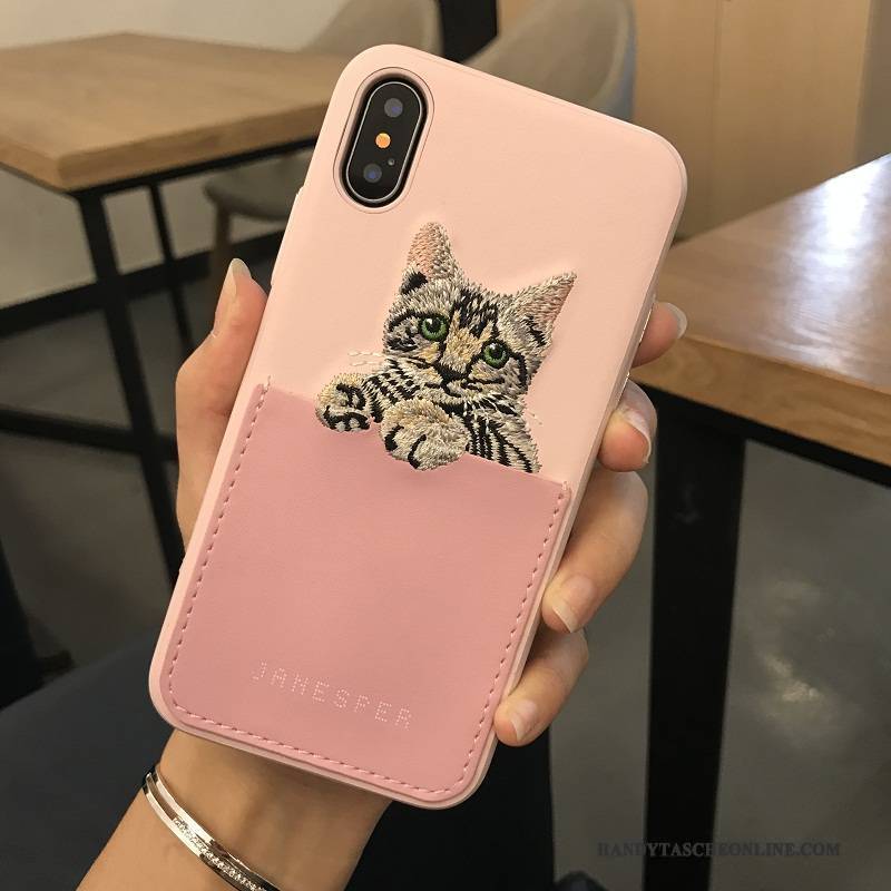 Hülle iPhone X Karikatur Katzen Nette, Case iPhone X Leder Qualität Rosa