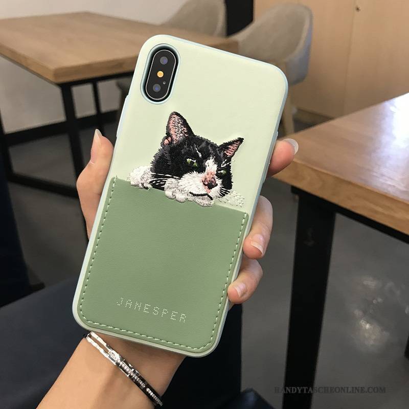 Hülle iPhone X Karikatur Katzen Nette, Case iPhone X Leder Qualität Rosa