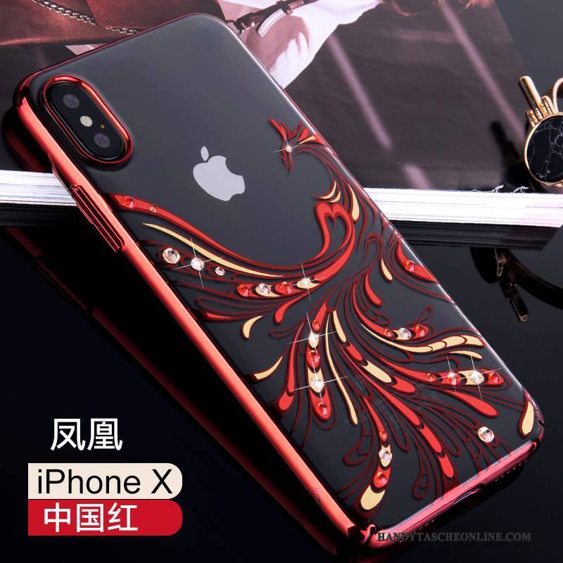 Hülle iPhone X Kreativ Neu Rot, Case iPhone X Strass Handyhüllen Gold