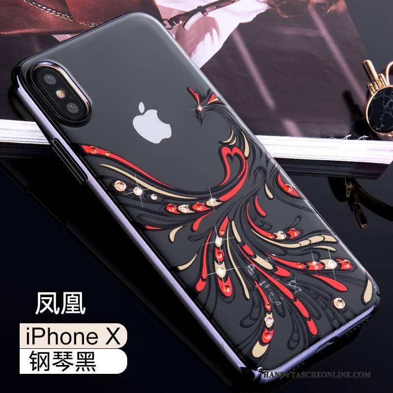 Hülle iPhone X Kreativ Neu Rot, Case iPhone X Strass Handyhüllen Gold