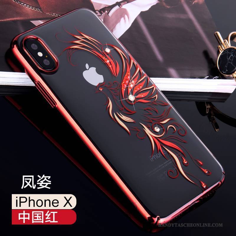 Hülle iPhone X Kreativ Neu Rot, Case iPhone X Strass Handyhüllen Gold