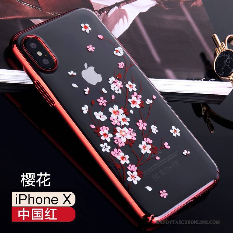 Hülle iPhone X Kreativ Neu Rot, Case iPhone X Strass Handyhüllen Gold