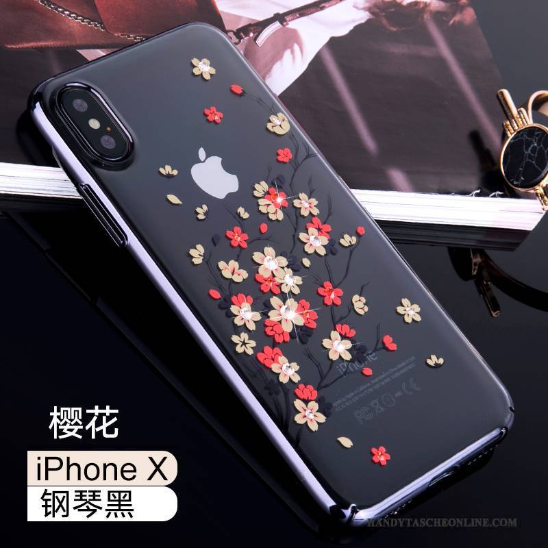 Hülle iPhone X Kreativ Neu Rot, Case iPhone X Strass Handyhüllen Gold