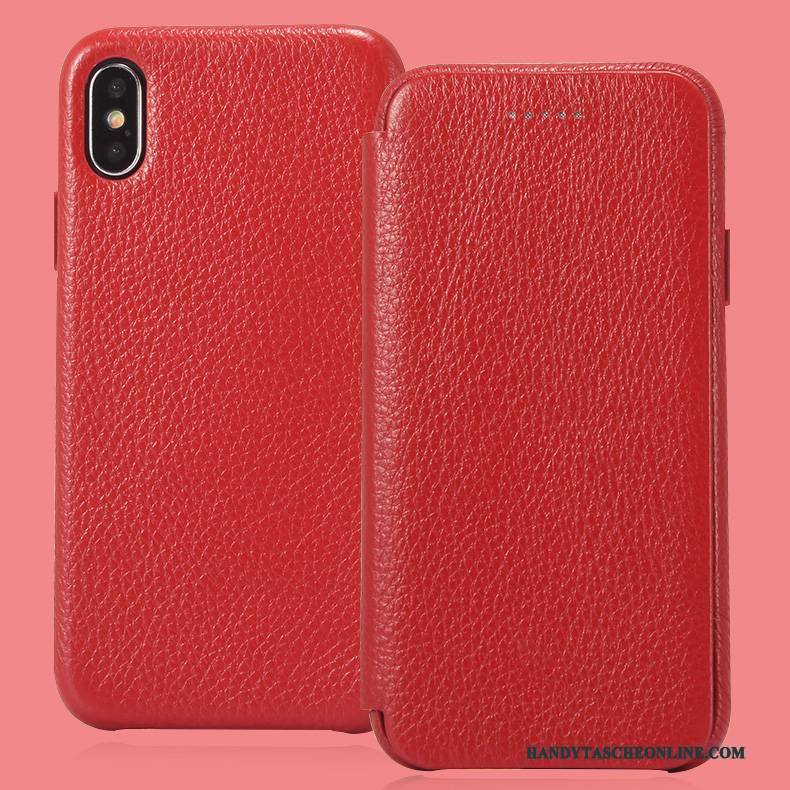 Hülle iPhone X Leder Rot Business, Case iPhone X Lederhülle Handyhüllen Schlafsaal