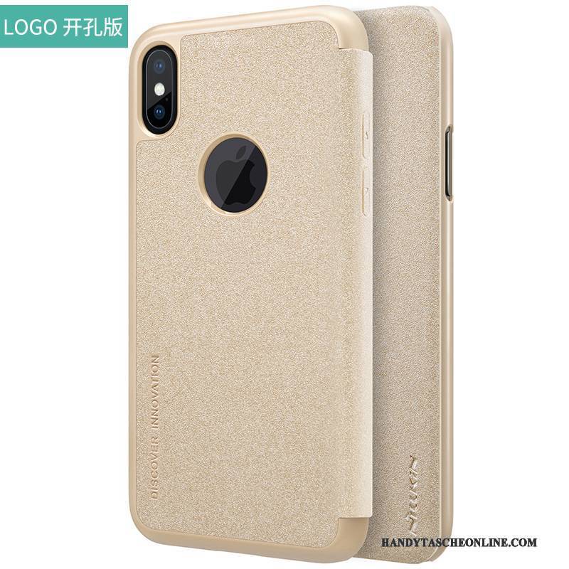 Hülle iPhone X Lederhülle Anti-sturz Handyhüllen, Case iPhone X Folio Gold Rot