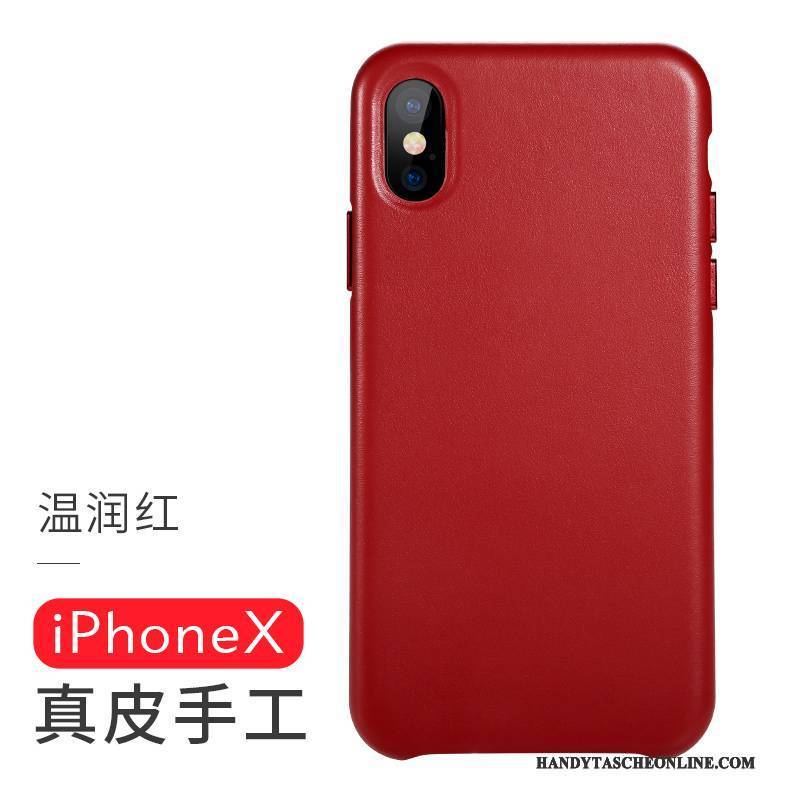 Hülle iPhone X Lederhülle Rot Braun, Case iPhone X Leder Handarbeit Handyhüllen