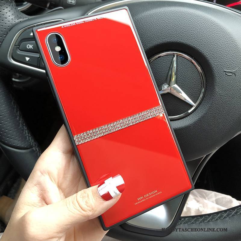 Hülle iPhone X Luxus Neu Glas, Case iPhone X Silikon Stern Rot