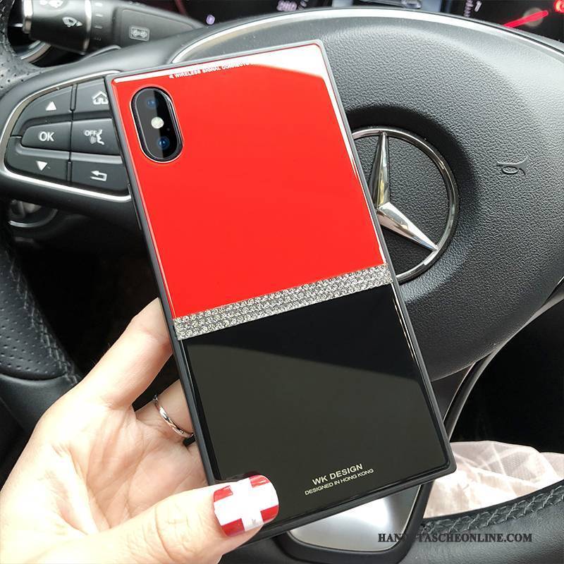 Hülle iPhone X Luxus Neu Glas, Case iPhone X Silikon Stern Rot