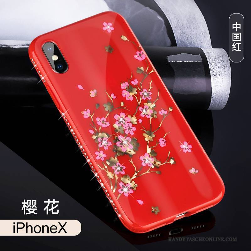 Hülle iPhone X Luxus Trendmarke Rot, Case iPhone X Strass Neu Anti-sturz