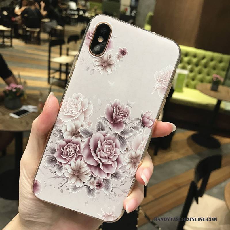 Hülle iPhone X Prägung Handyhüllen Rosa, Case iPhone X Weiche Hängende Verzierungen Lila