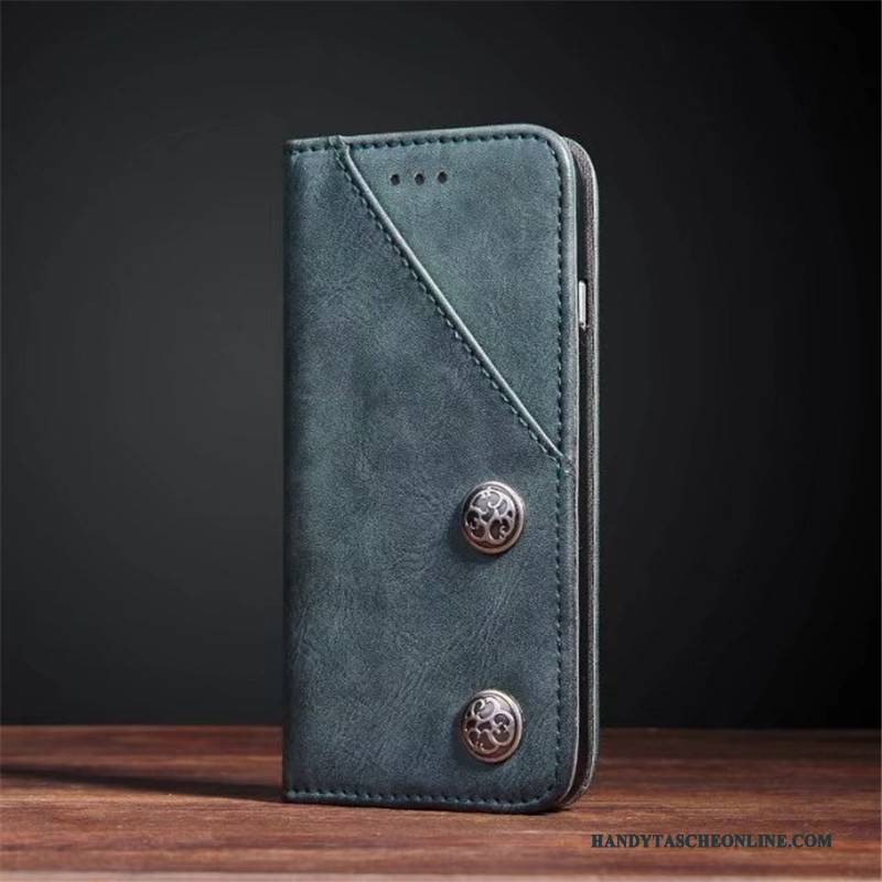 Hülle iPhone X Retro Texture Dunkelblau, Case iPhone X Leder Handyhüllen