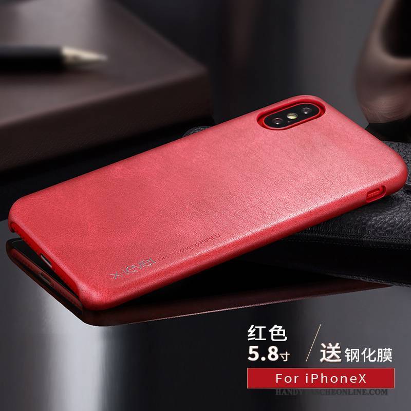 Hülle iPhone X Schutz Karte Schlank, Case iPhone X Lederhülle Handyhüllen Rot