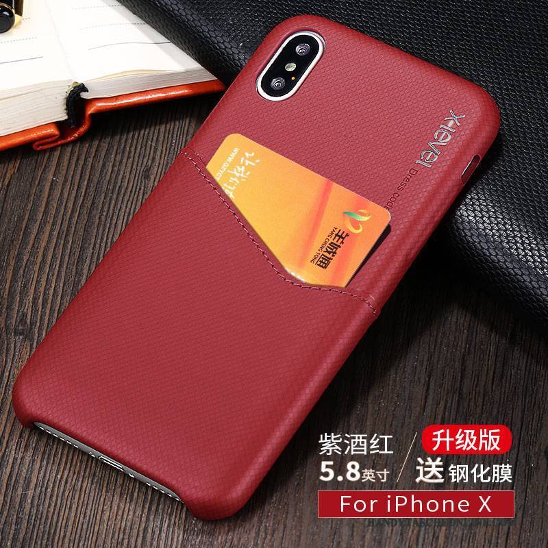 Hülle iPhone X Schutz Karte Schlank, Case iPhone X Lederhülle Handyhüllen Rot