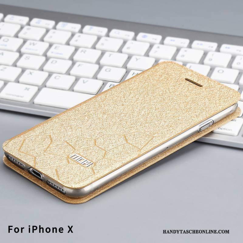 Hülle iPhone X Silikon Anti-sturz Handyhüllen, Case iPhone X Lederhülle Gold