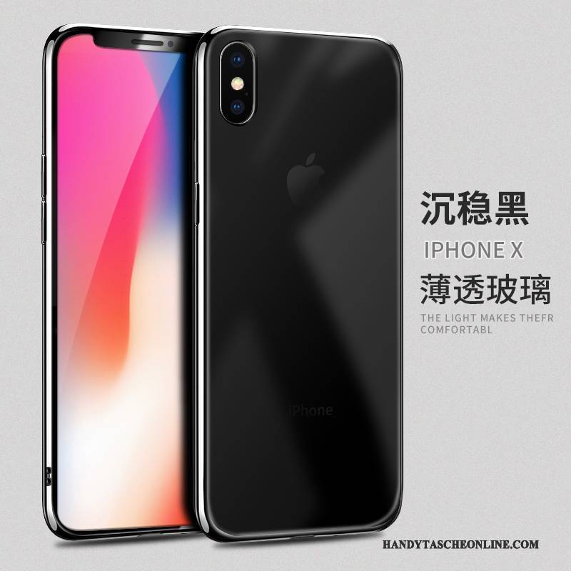 Hülle iPhone X Silikon Schwarz Neu, Case iPhone X Taschen Glas Trend