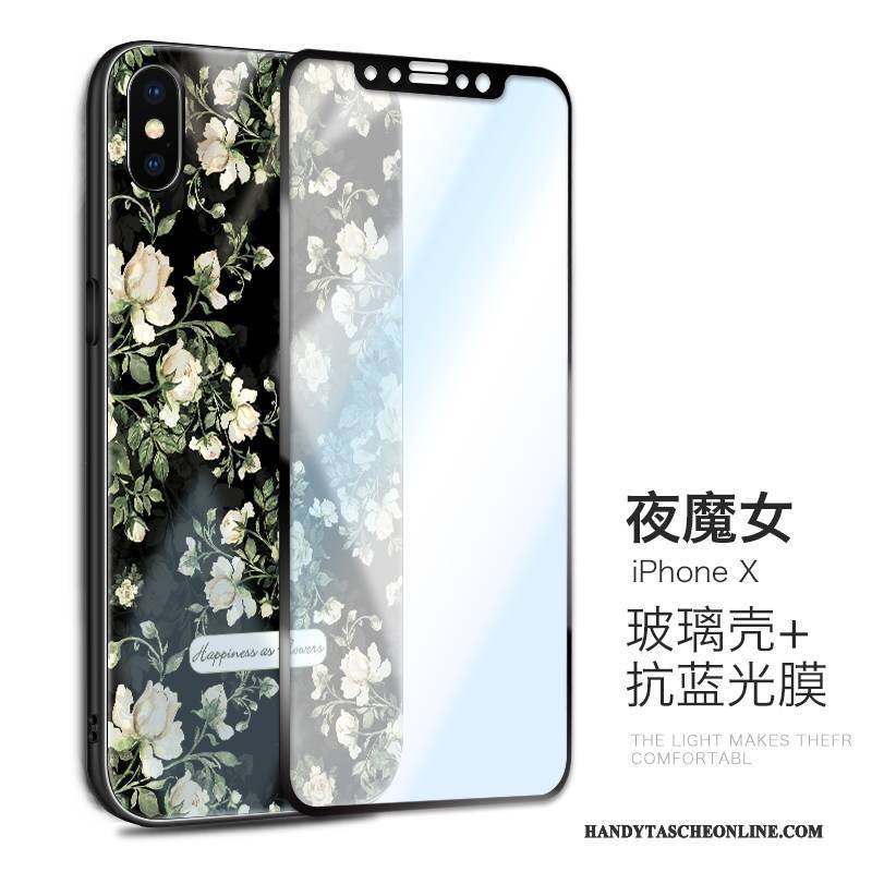 Hülle iPhone X Silikon Schwarz Neu, Case iPhone X Taschen Glas Trend