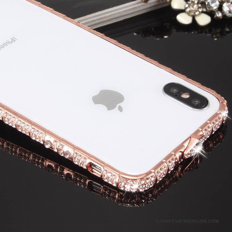 Hülle iPhone X Strass Gold Anti-sturz, Case iPhone X Metall Grenze Handyhüllen