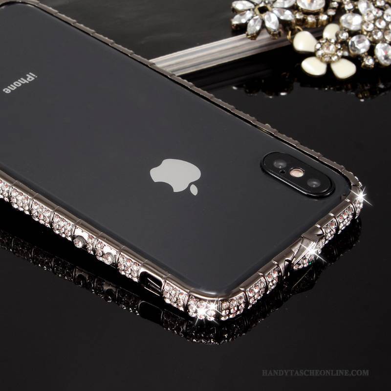 Hülle iPhone X Strass Gold Anti-sturz, Case iPhone X Metall Grenze Handyhüllen