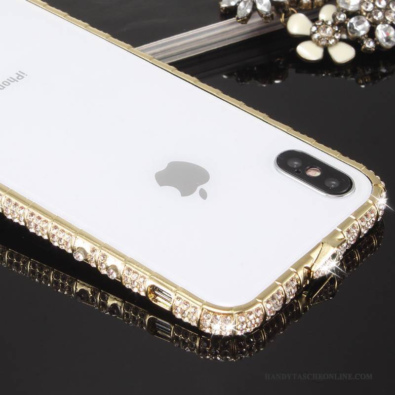 Hülle iPhone X Strass Gold Anti-sturz, Case iPhone X Metall Grenze Handyhüllen