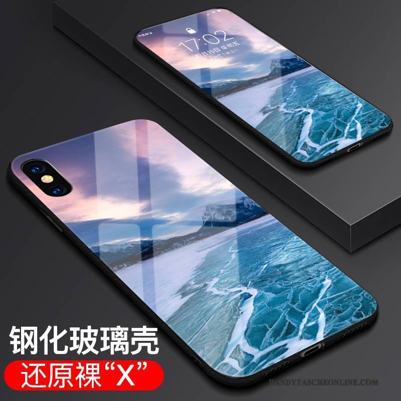 Hülle iPhone X Taschen Glas Trend, Case iPhone X Schutz Blau Handyhüllen