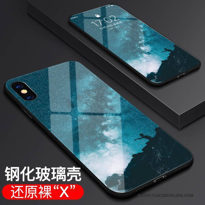 Hülle iPhone X Taschen Glas Trend, Case iPhone X Schutz Blau Handyhüllen