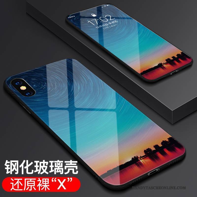 Hülle iPhone X Taschen Glas Trend, Case iPhone X Schutz Blau Handyhüllen