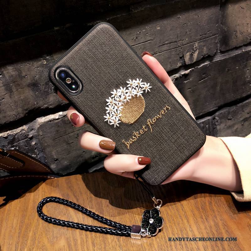 Hülle iPhone X Weiche Kunst Khaki, Case iPhone X Schutz Blumen Hängende Verzierungen