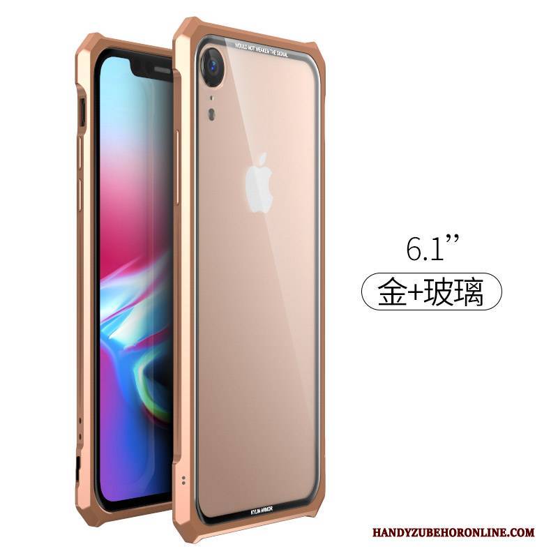 Hülle iPhone Xr Metall Transparent Gold, Case iPhone Xr Schutz Grenze Trend