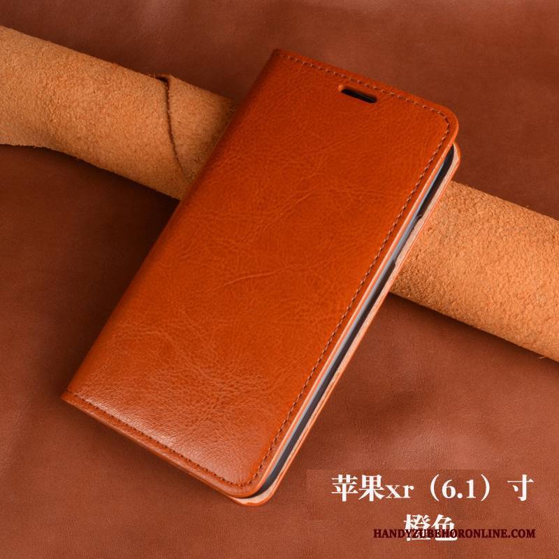 Hülle iPhone Xr Schutz Orange Handyhüllen, Case iPhone Xr Leder Neu Anti-sturz