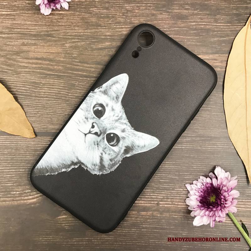 Hülle iPhone Xr Weiche Katzen Schwarz, Case iPhone Xr Prägung Handyhüllen Weiß