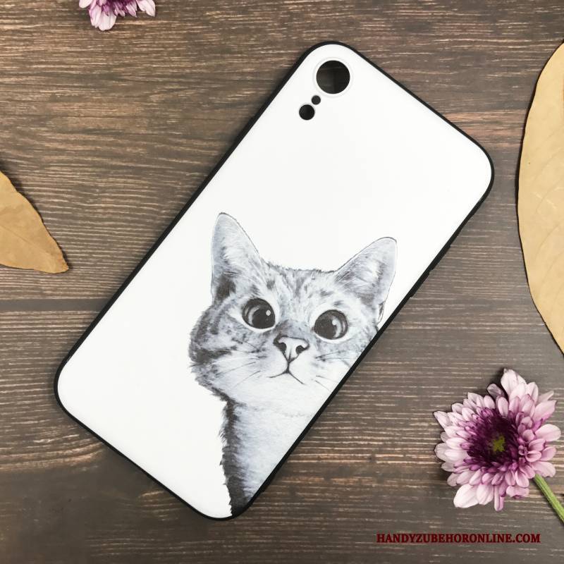 Hülle iPhone Xr Weiche Katzen Schwarz, Case iPhone Xr Prägung Handyhüllen Weiß