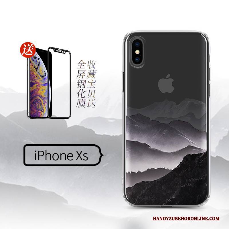 Hülle iPhone Xs Kreativ Transparent Schwarz, Case iPhone Xs Silikon Hängende Verzierungen Handyhüllen