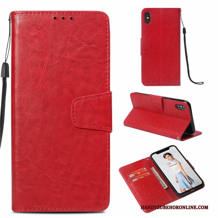 Hülle iPhone Xs Lederhülle Business Karte, Case iPhone Xs Retro Handyhüllen Rot