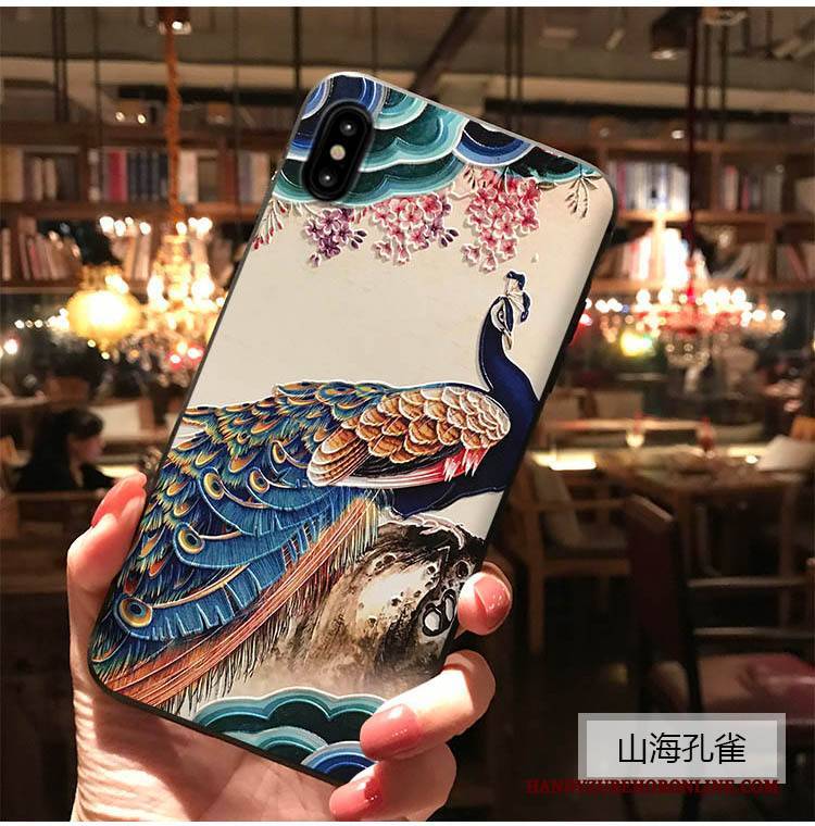 Hülle iPhone Xs Max Prägung Handyhüllen Trend, Case iPhone Xs Max Taschen Blau Chinesische Art