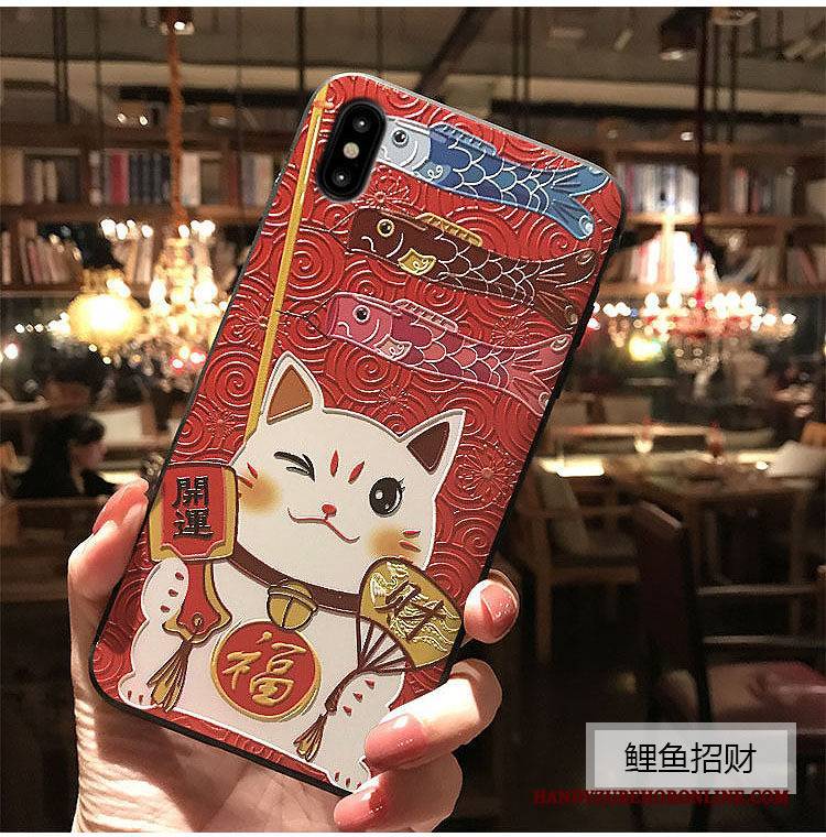 Hülle iPhone Xs Max Prägung Reichtum Handyhüllen, Case iPhone Xs Max Pfirsichblüten Katzen