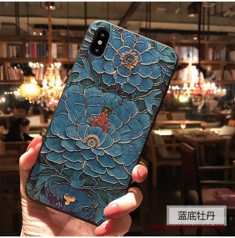 Hülle iPhone Xs Max Prägung Wind Handyhüllen, Case iPhone Xs Max Blumen Blau