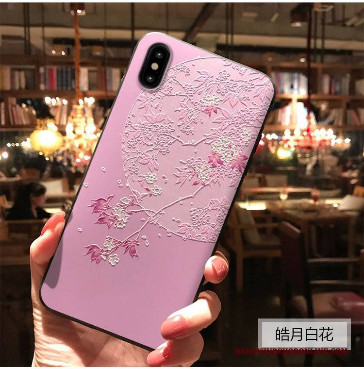 Hülle iPhone Xs Max Retro Chinesische Art Grün, Case iPhone Xs Max Prägung Monat Blumen