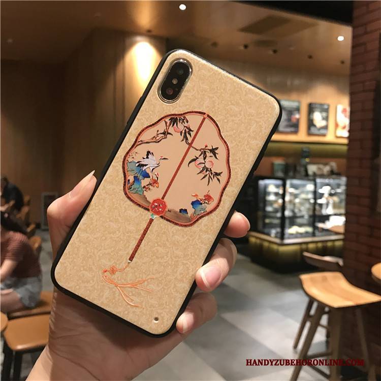 Hülle iPhone Xs Max Retro Gelb Chinesische Art, Case iPhone Xs Max Kreativ Handyhüllen Persönlichkeit