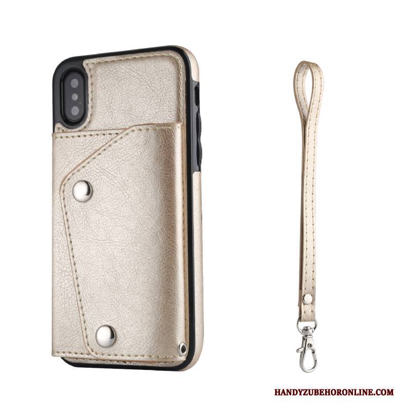 Hülle iPhone Xs Max Taschen Hängende Verzierungen Gold, Case iPhone Xs Max Lederhülle Karte Handyhüllen