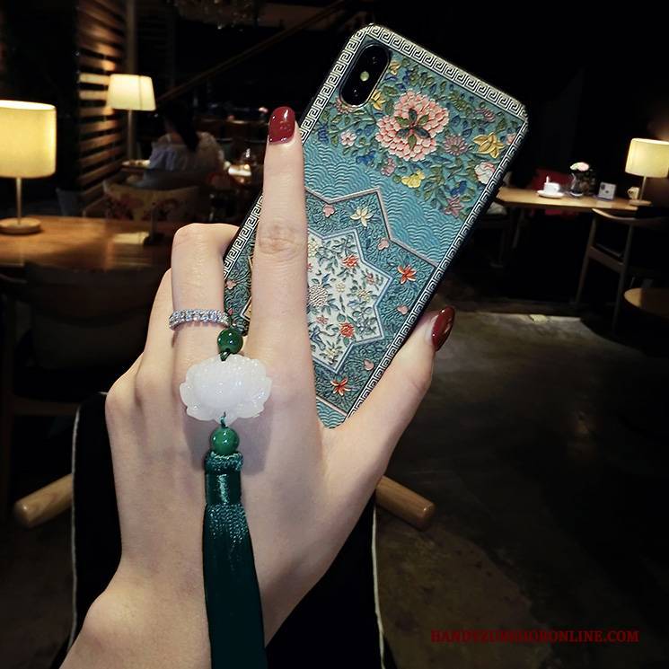 Hülle iPhone Xs Prägung Trend Ethnisch, Case iPhone Xs Kreativ Blau Anti-sturz