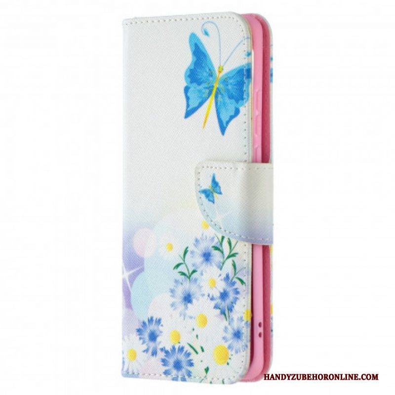 Lederhüllen Für Huawei P50 Pro Bemalte Schmetterlinge Und Blumen